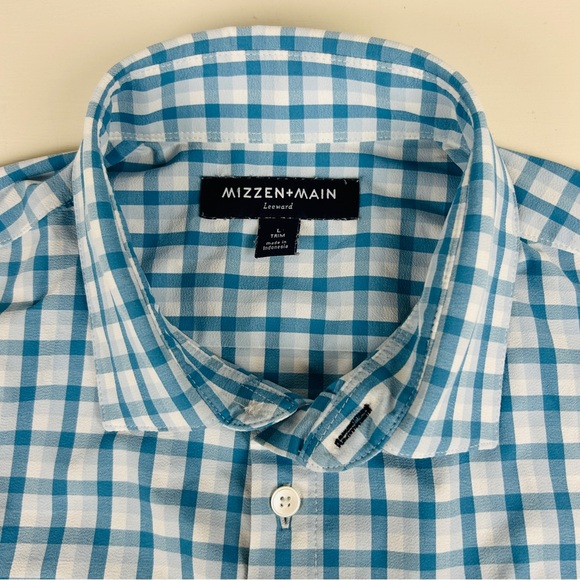 Mizzen+Main Leeward Shirt Mens Large Trim Blue White Check Long Sleeve Stretch - Picture 3 of 6